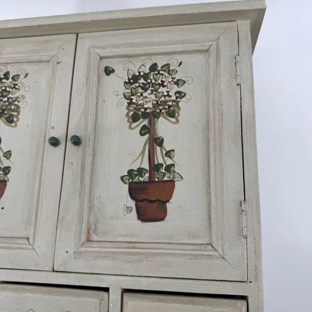 Jewelry Cabinet Hand Painted Wood Sage Green Floral Folk Art